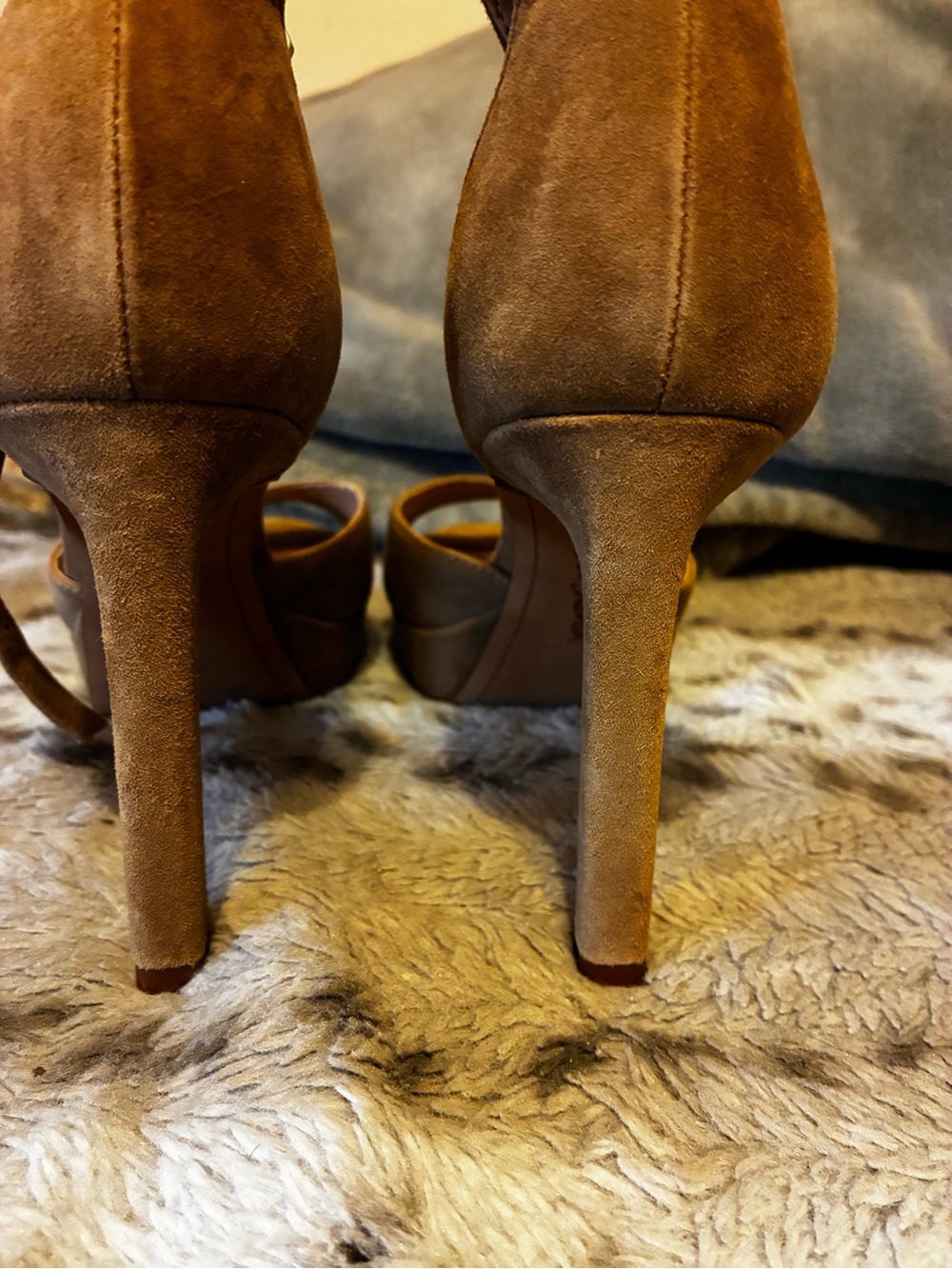 Sam Edelman Tan Suede Peep-Toe Ankle Strap Stiletto Heels- Size 7 1/2 - Picture 7 of 16